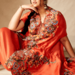 Orange embroidered kaftan set