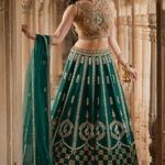Bottle Green Raw Silk Zardosi Embroidered Lehenga Set