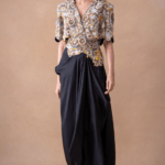 Ivory-Black Floral & Sequin Adorned Top-Skirt Set