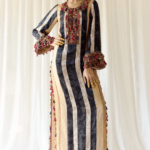 Black & White Satin Silk Embroidered Striped Dress