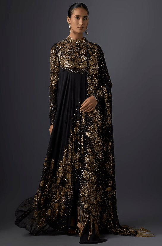 Black Chiffon Sequins Embroidered Kurta Set