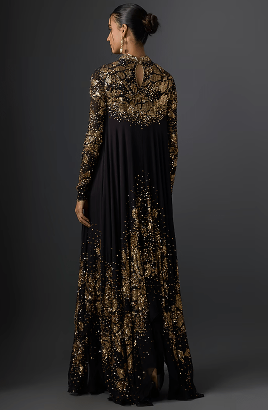 Black Chiffon Sequins Embroidered Kurta Set - Image 2