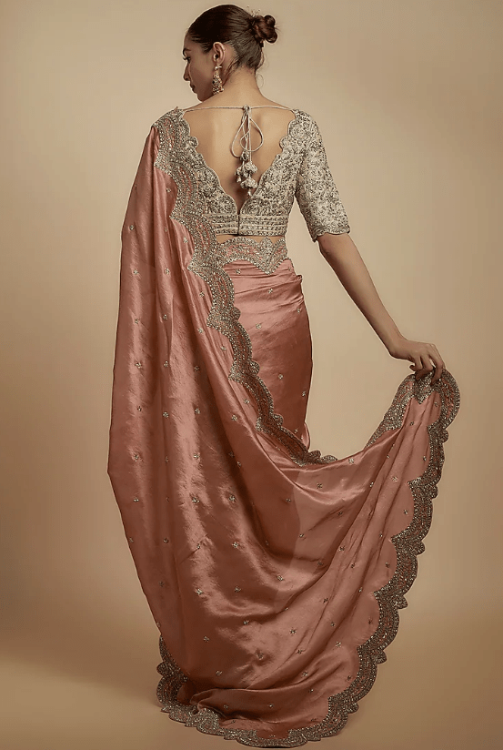 Peach Silk Zari Embroidered Saree Set - Image 2