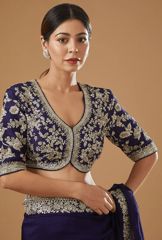 Purple Silk Embroidered Saree Set - Image 3