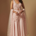 Blush Pink Satin Organza Sharara Set