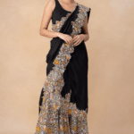 Black embellished draped sari & sharara set