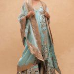 Blue floral embellished cape set
