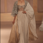 Beige Georgette Pre-Draped Saree Set
