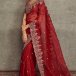 Red Organza Embroidered Saree Set