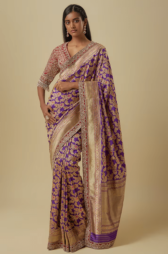 Purple Banarasi Saree Set