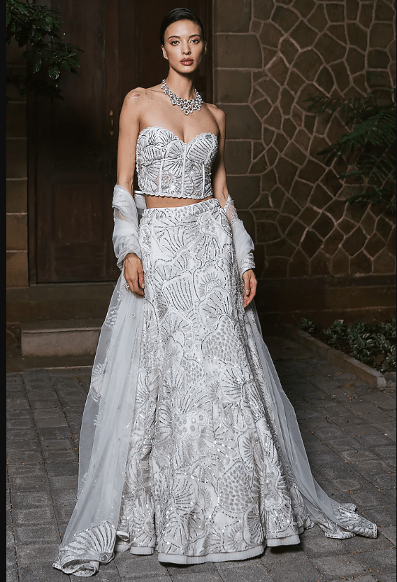 Ivory Tulle Embroidered Skirt Set