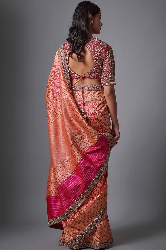 Pink Banarasi Embroidered Saree Set - Image 2