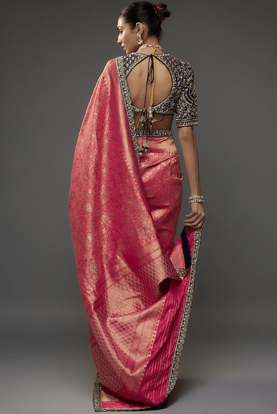 Red Silk Zari Embroidered Banarasi Saree Set - Image 2