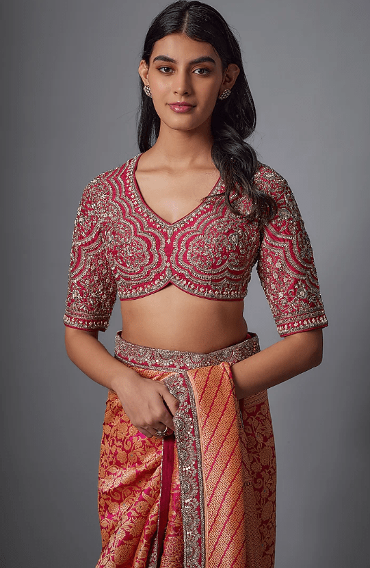 Pink Banarasi Embroidered Saree Set - Image 3