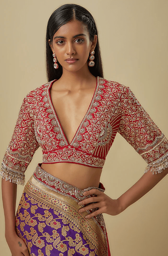Purple Banarasi Saree Set - Image 3