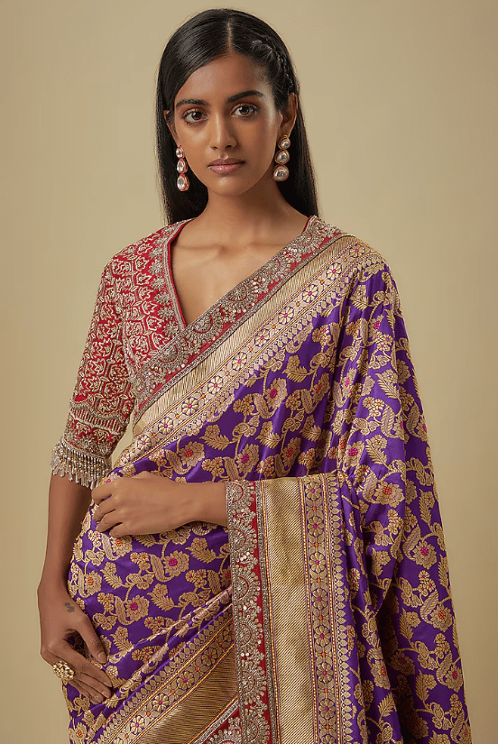 Purple Banarasi Saree Set - Image 4