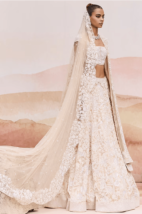 Golden Organza Wildflower Lehenga Set - Image 3