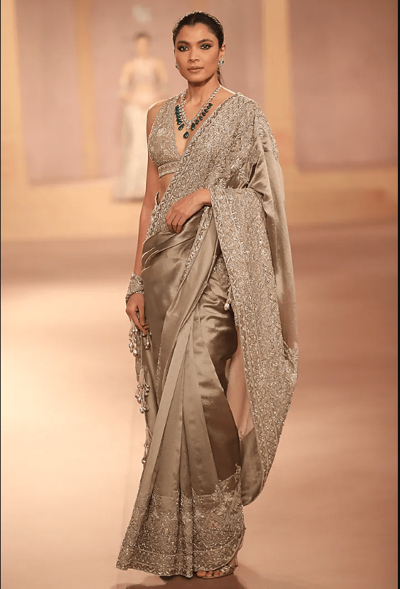 Gold Kora Dupion Gota Embroidered Saree Se