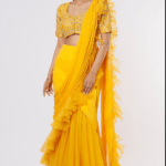 Mustard Embroidered Saree Set