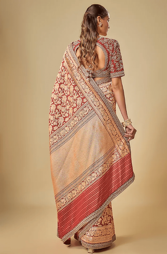 Red Banarasi Zardosi Embroidered Saree Set - Image 2
