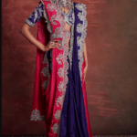 Purple & Pink Silk Embroidered Saree Set