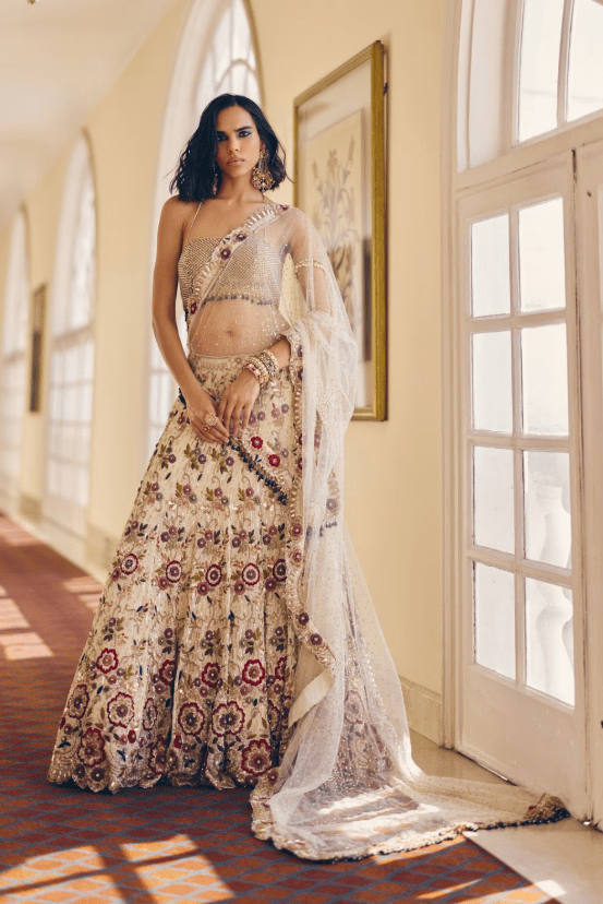 Ivory Modal Silk Araishi Resham Lehenga Set