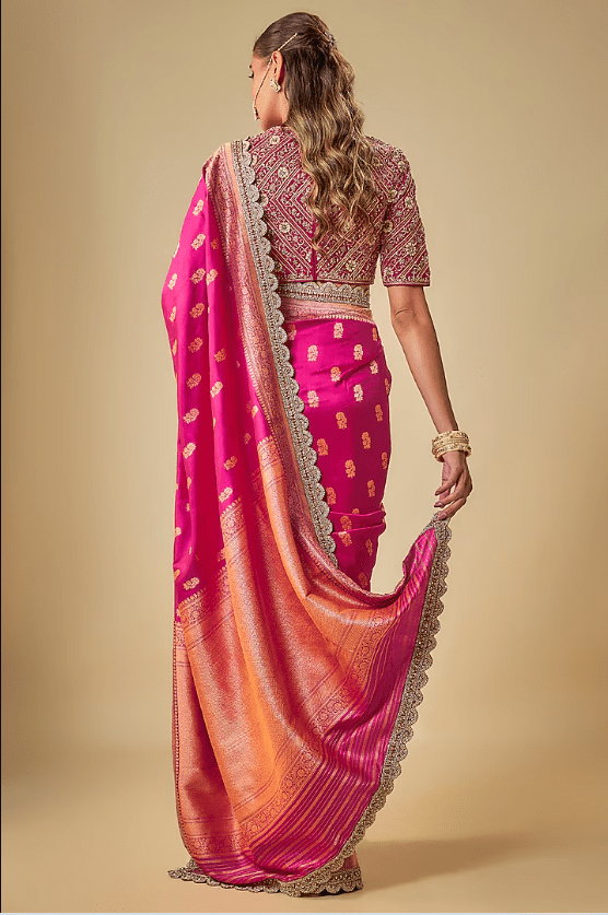 Pink Banarasi Zardosi Embroidered Saree Set - Image 2