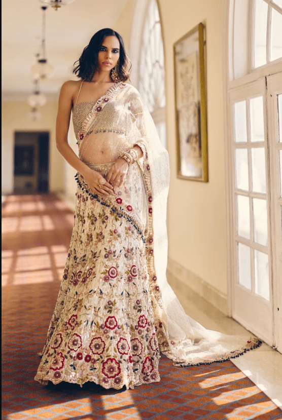 Ivory Modal Silk Araishi Resham Lehenga Set - Image 2