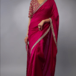 Rani Pink Silk Zari Embroidered Saree Set