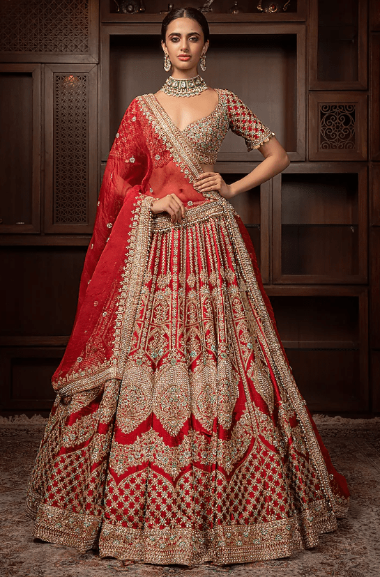 Maroon Raw Silk Pitta Embroidered Lehenga Set
