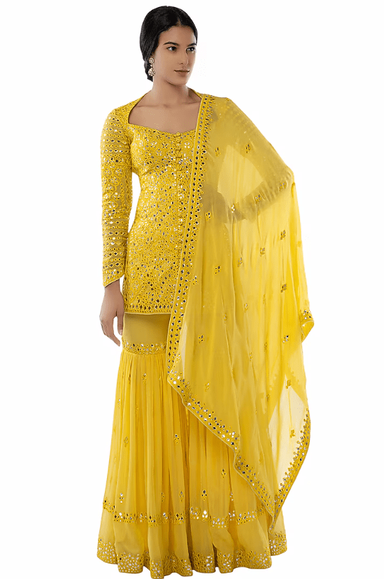 Yellow Embroidered Sharara Set