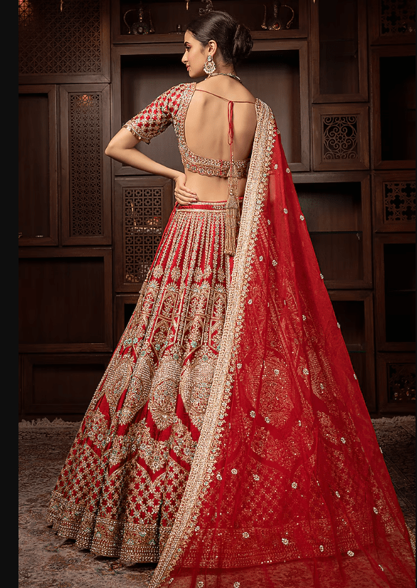 Maroon Raw Silk Pitta Embroidered Lehenga Set - Image 2