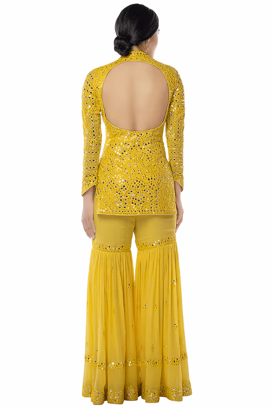 Yellow Embroidered Sharara Set - Image 2