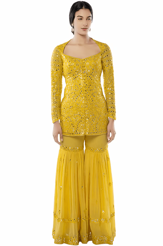 Yellow Embroidered Sharara Set - Image 3