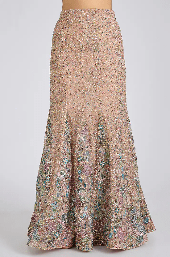 Matilda Pink Tulle Applique Embellished Fish-Tail Lehenga Set - Image 3