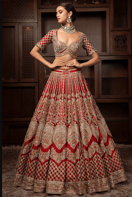 Maroon Raw Silk Pitta Embroidered Lehenga Set - Image 4