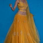 Mustard Organza Embroidered Lehenga Set