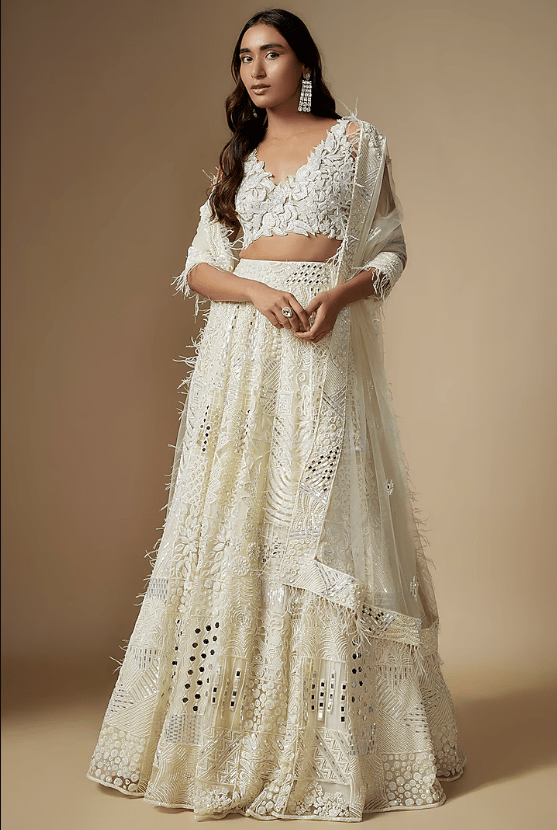 Ivory Tulle Hand Embroidered Lehenga Set