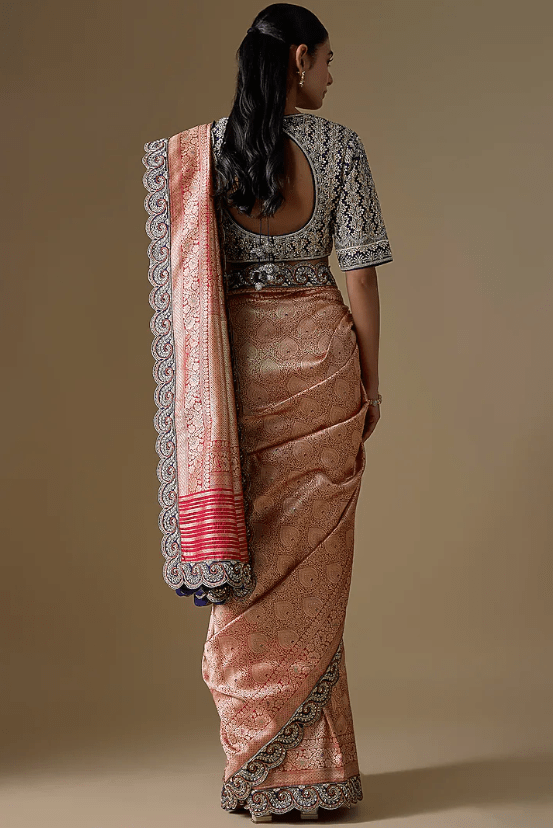 Red Banarasi Silk Zardosi Embroidered Saree Set - Image 2