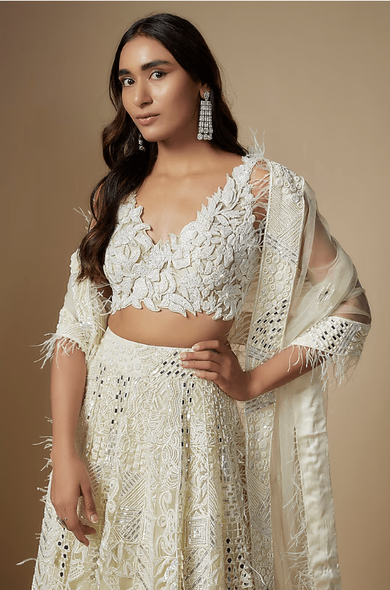 Ivory Tulle Hand Embroidered Lehenga Set - Image 4