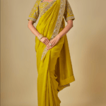 Mustard Silk Zardosi Embroidered Saree Set
