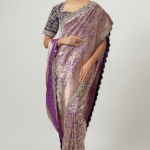 Purple Silk Zari Embroidered Banarasi Saree Set