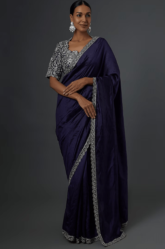 Purple Embroidered Saree Set