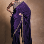 Deep Purple Crepe Hand Embroidered Saree Set