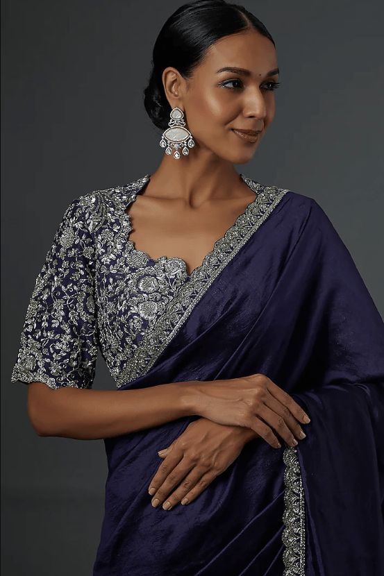 Purple Embroidered Saree Set - Image 3