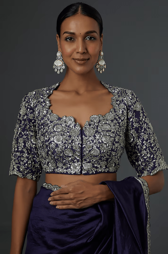 Purple Embroidered Saree Set - Image 4