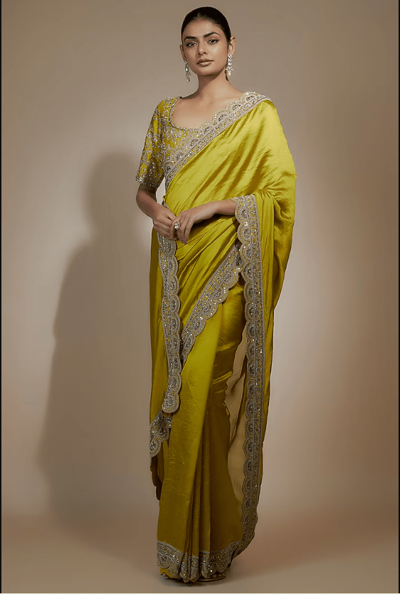 Mustard Yellow Silk Zari Embroidered Saree Set
