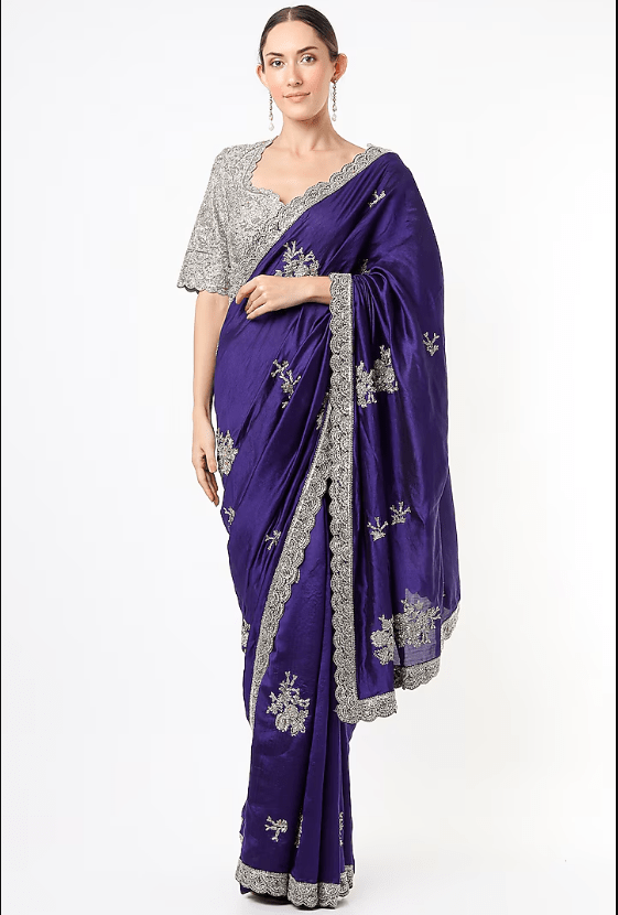 Clear Purple Embroidered Saree Set