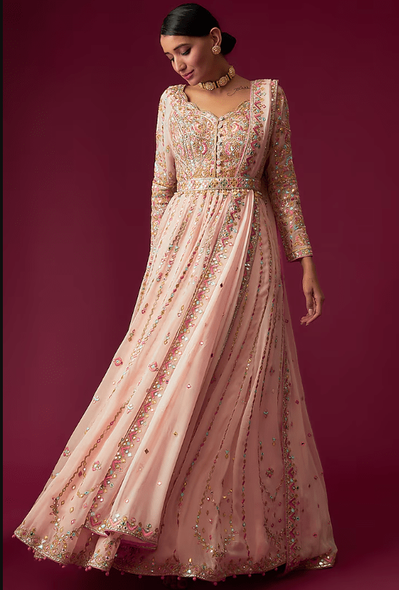 Pink Georgette Embroidered Anarkali Set