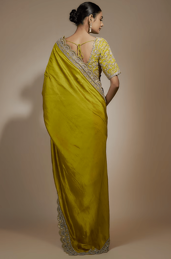 Mustard Yellow Silk Zari Embroidered Saree Set - Image 2